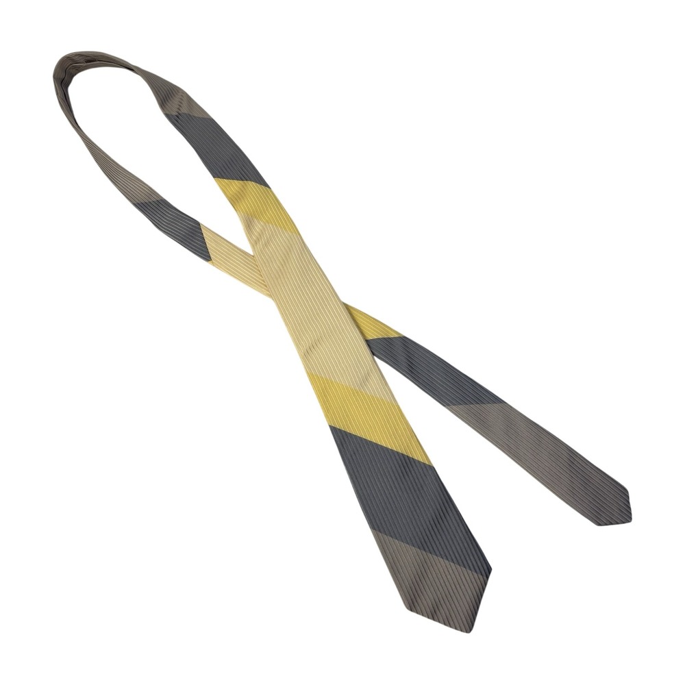 VTG Givenchy Repp Tie Italian Silk‎ Colorblock Yellow Gray - Picture 6 of 10